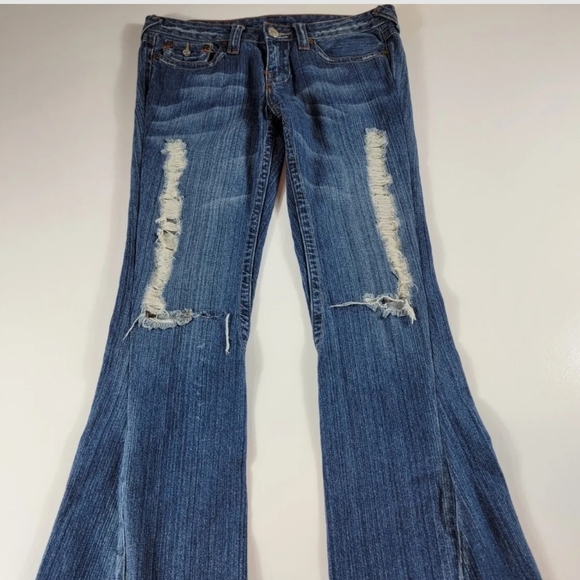 True Religion Joey Twisted Seam Flare Blue Jeans 04-503 Made in USA Size 30 - Picture 2 of 7